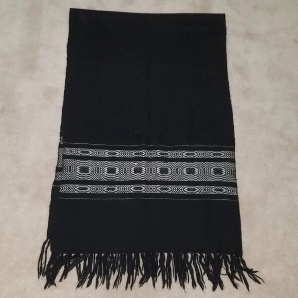 VTG Black Scarf Off-White Design Fringe (purchased in Ecuador in 1960s)